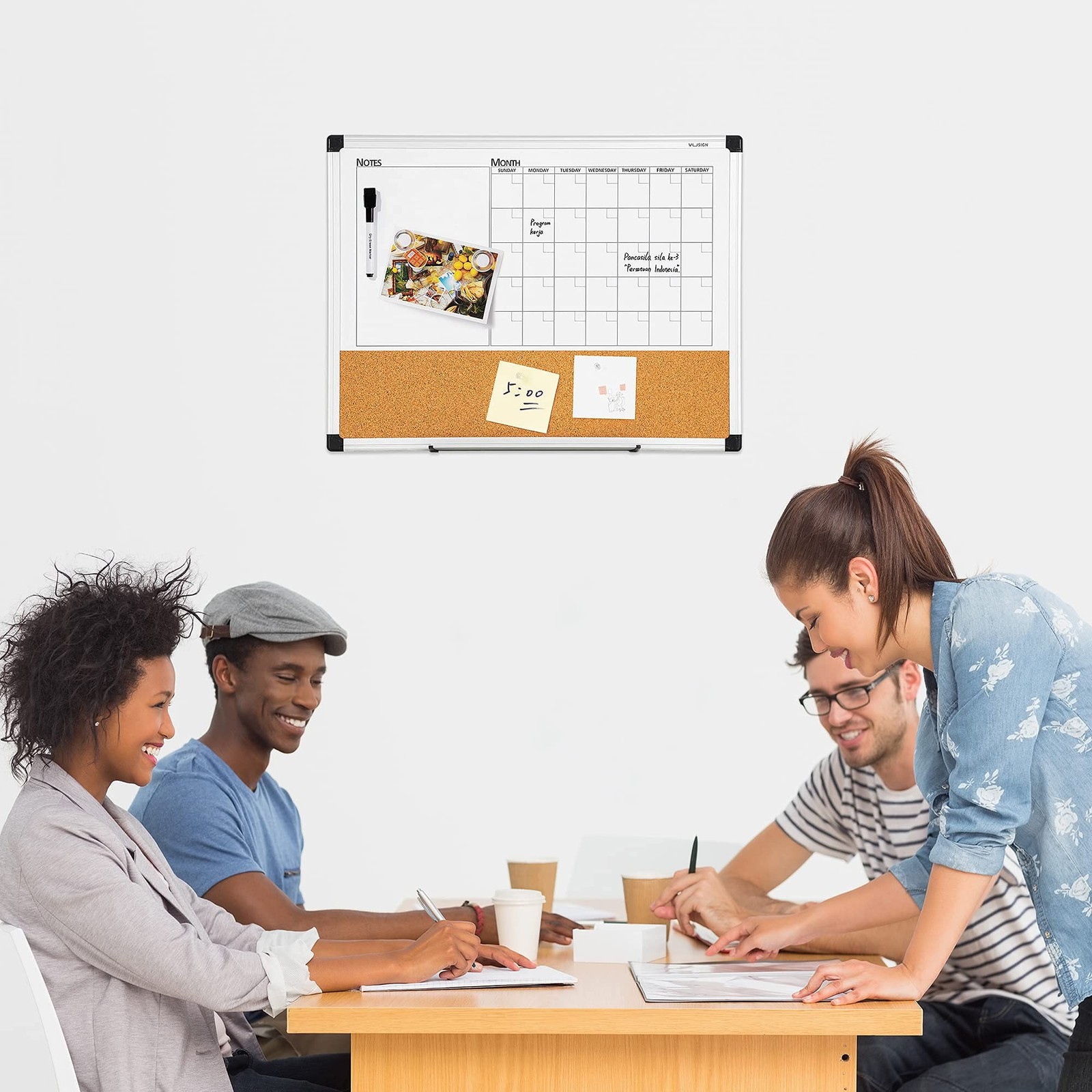 VUSIGN Monthly Calendar Whiteboard Dry Erase Cork Board Combo, 18&Prime; x 24&Prime; Plan…