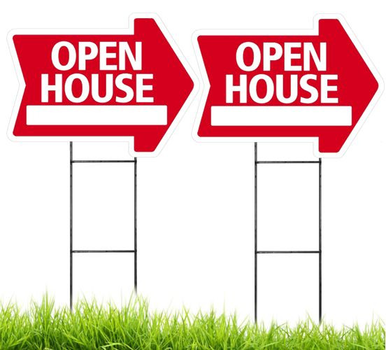 Large(18&Prime;x24&Prime;) Open House – RED – Arrow Shaped Sign Kit with Stands – 2 Pack