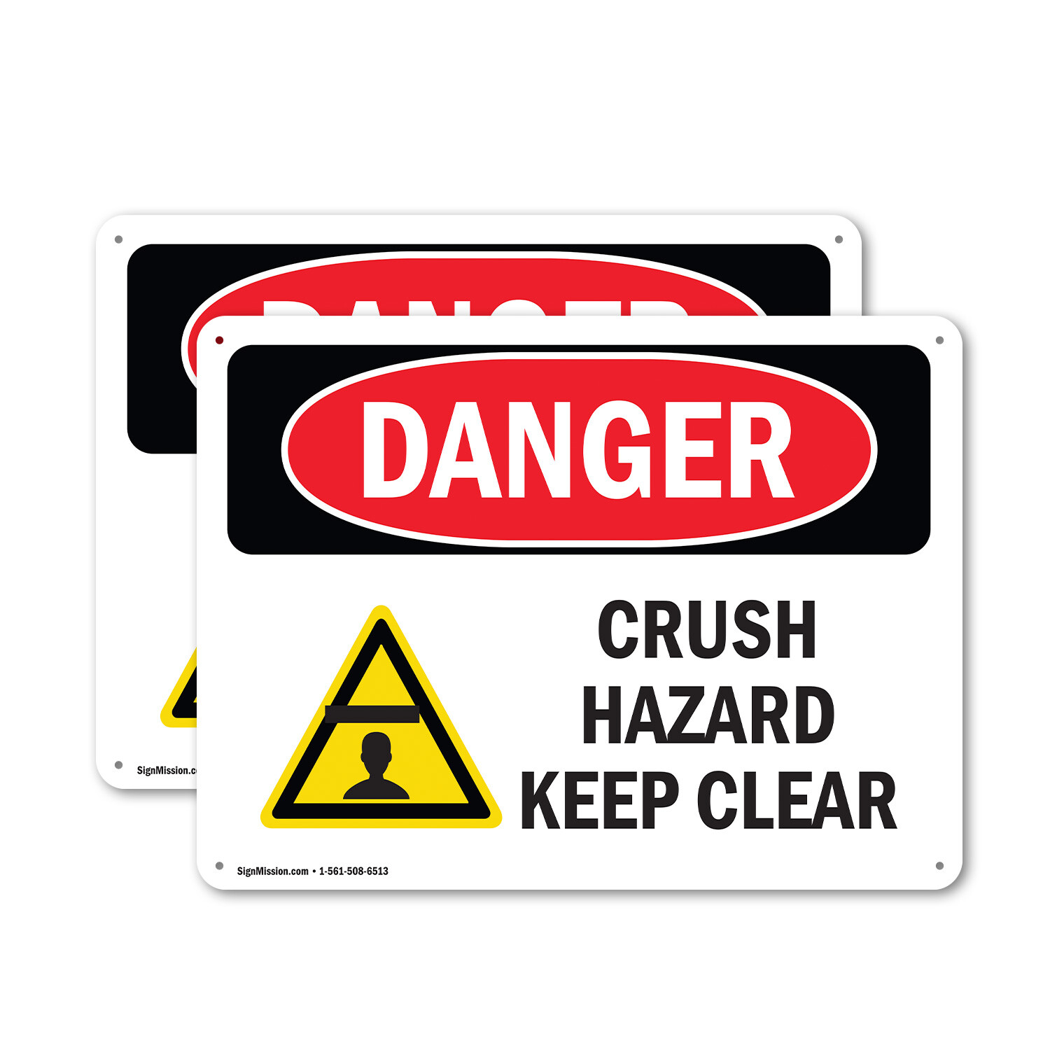 (2 Pack) Crush Hazard Keep Clear OSHA Danger Sign Decal Metal Plastic