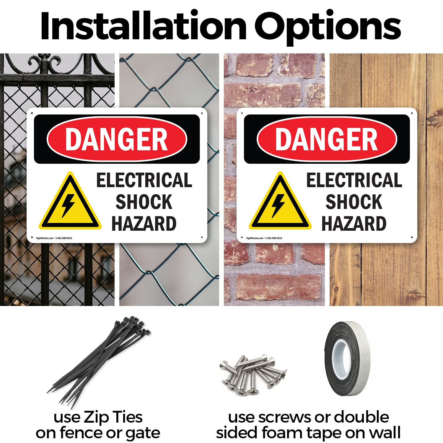 (2 Pack) Electrical Shock Hazard OSHA Danger Sign Decal Metal Plastic