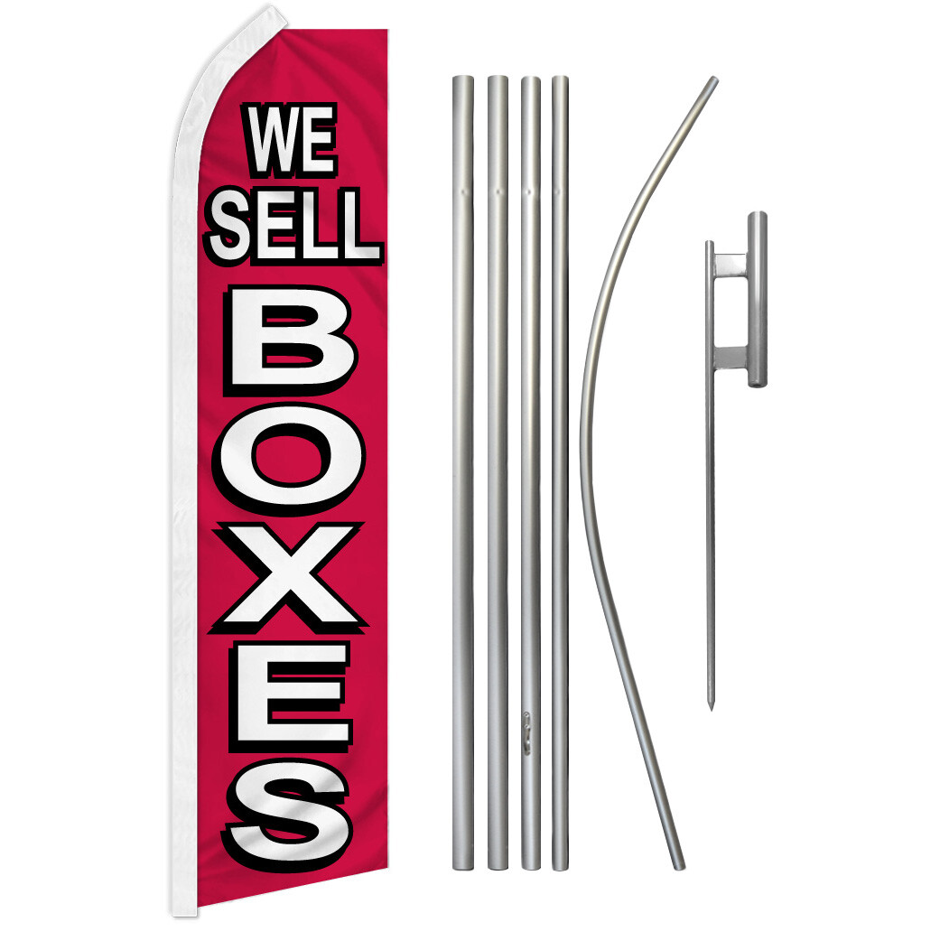 We Sell Boxes Swooper Flutter Feather Advertising Flag Kit Moving Supplies Red