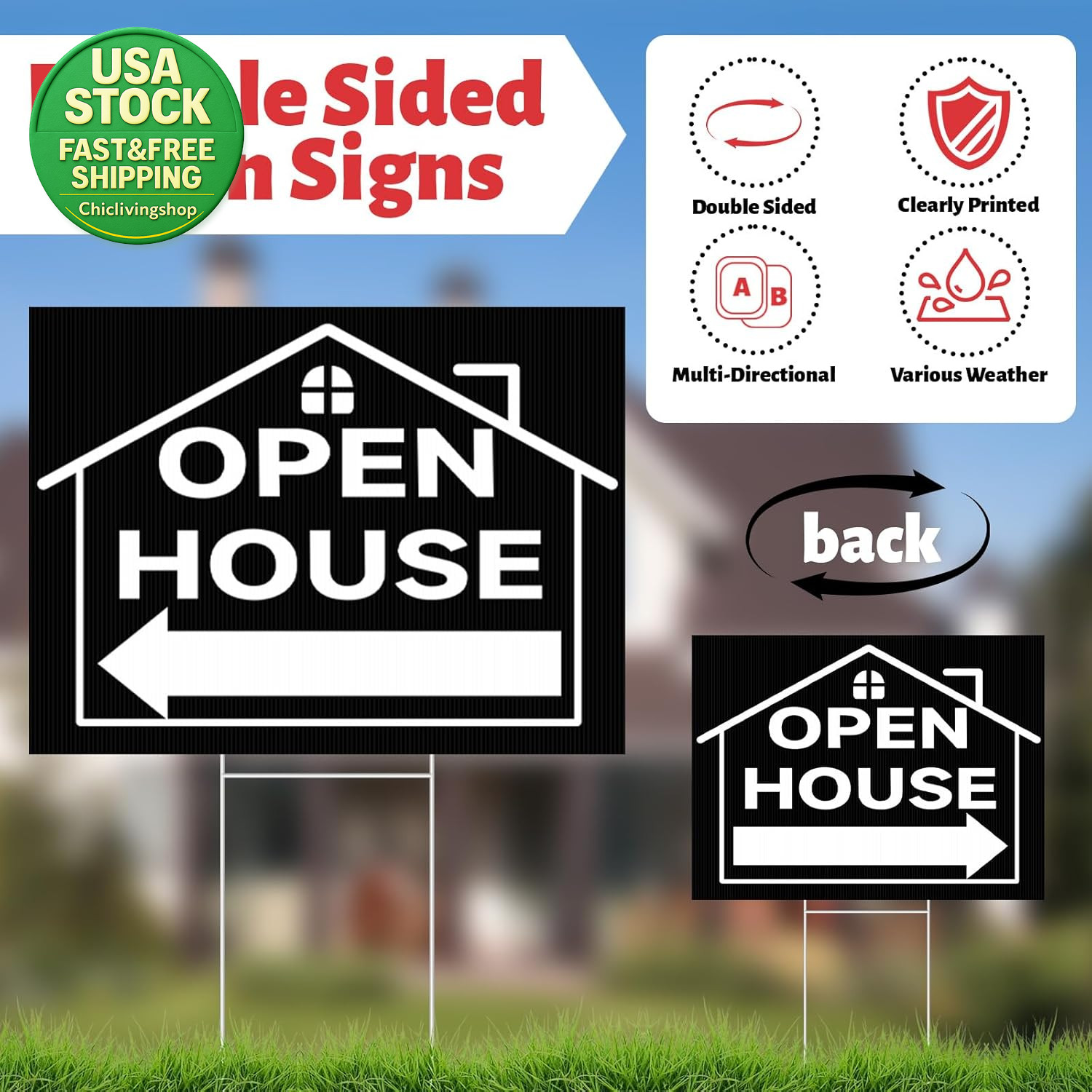 44 Pcs Open House Sign Kit Double Sided Flags Balloons Directions Real Estate