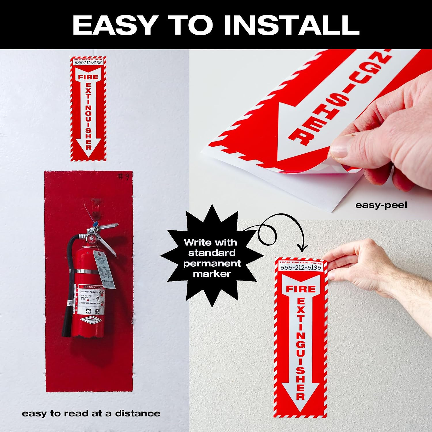 10 Pack Fire Extinguisher Arrow Sign Stickers 4×12 Indoor Outdoor Safety Labels