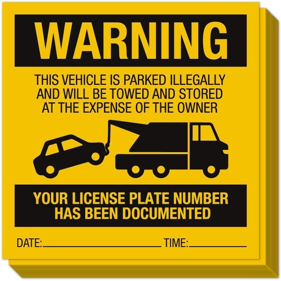 Illegally Parked Warning Stickers (Pack of 25) | Tow Away Warning Sign for Il…