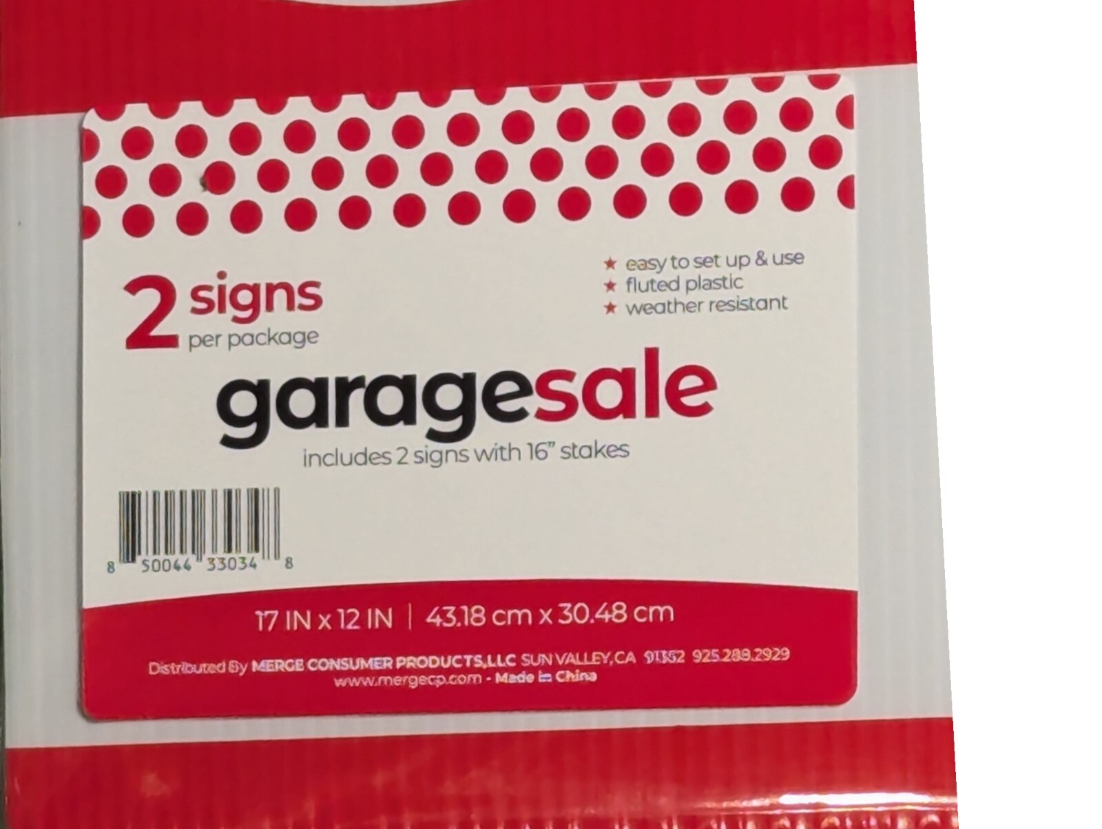 2 Pack Garage Sale Signs 17&Prime;x12&Prime; Weather Resistant Plastic With 16&Prime; Stakes New