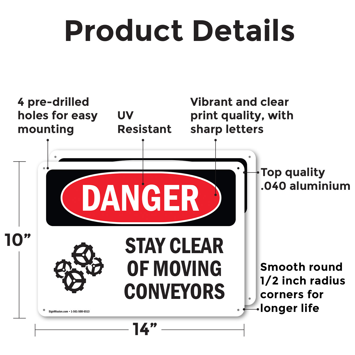 (2 Pack) Stay Clear Of Moving Conveyors OSHA Danger Sign Decal Metal Plastic