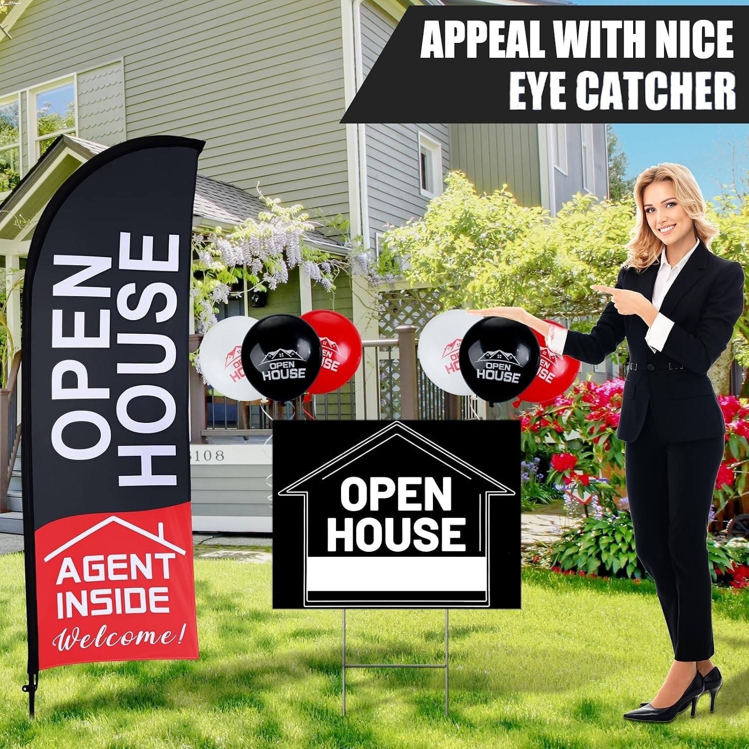 Real Estate Open House Package – 30 Balloons, 5 Signs