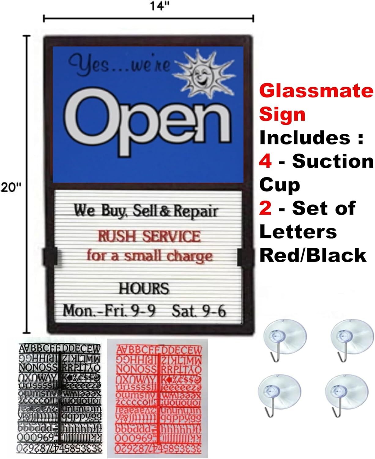 Glassmate Vertical Open/Closed Sun Message Slider Board Sign | 14&Prime;W x 20&Prime;H