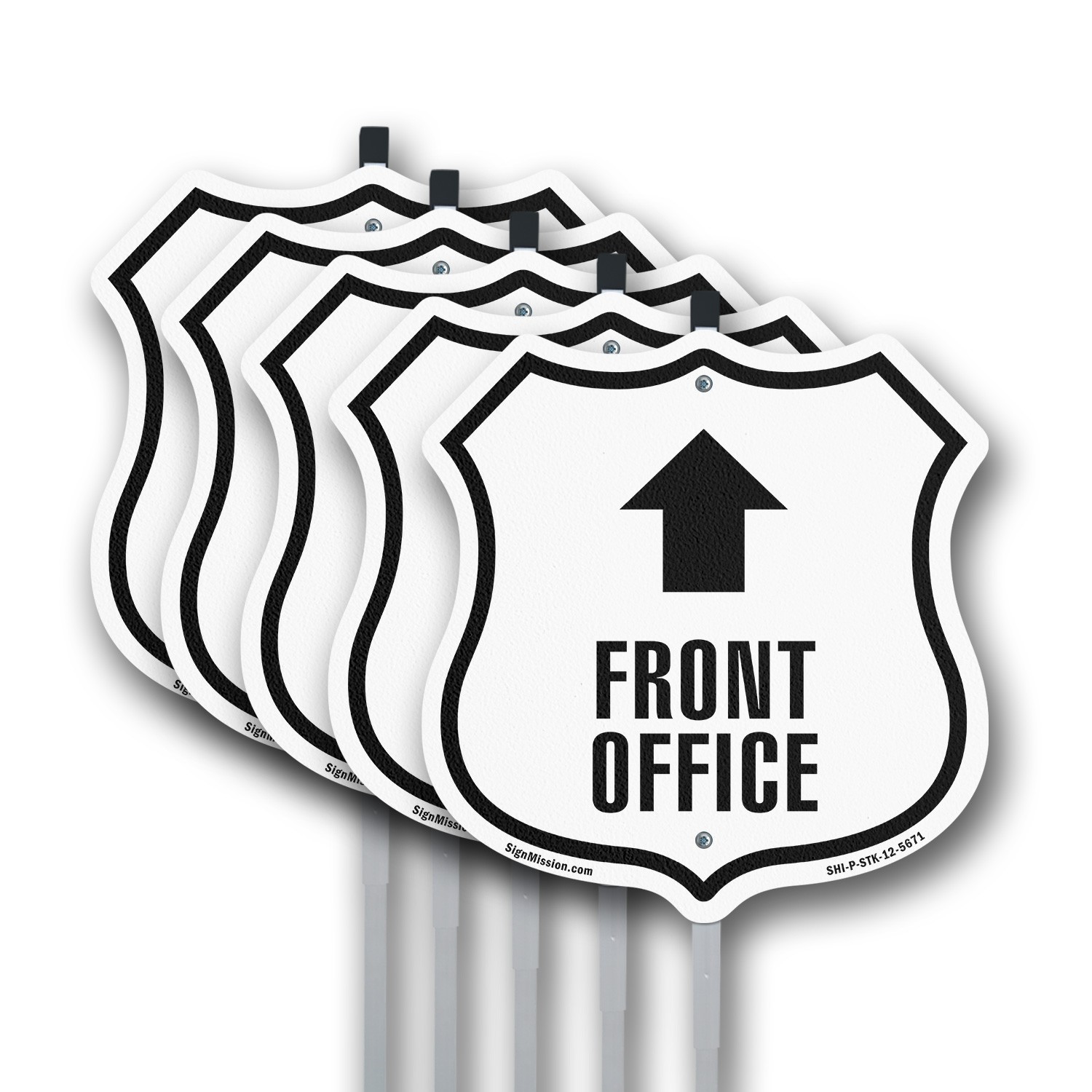 Front Office Up Shield Shaped Sign With Stake Crafted in the USA