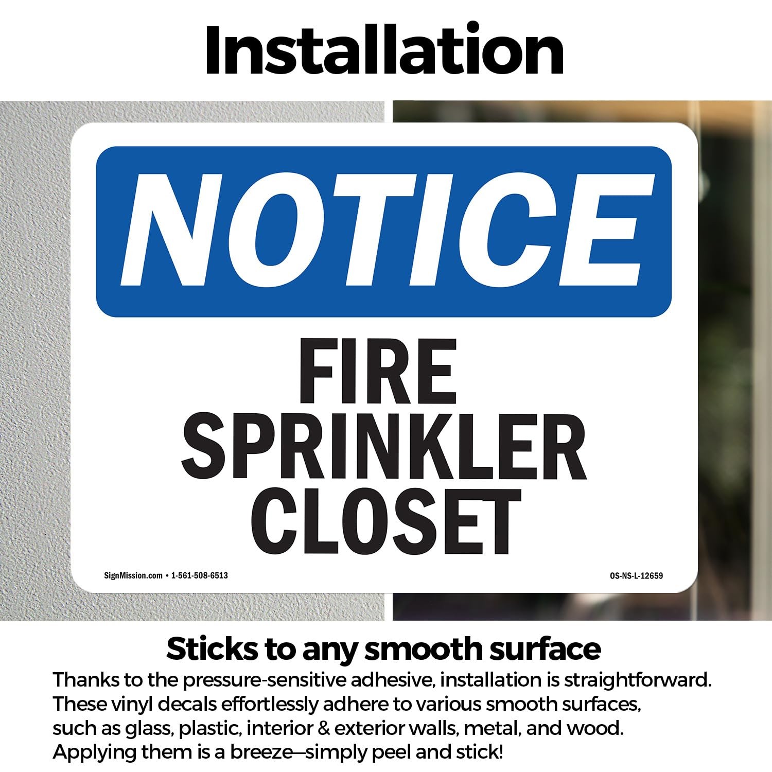 Fire Sprinkler Closet OSHA Notice Vinyl Decal Label 18 Inch x 12 Inch – 10 Pack