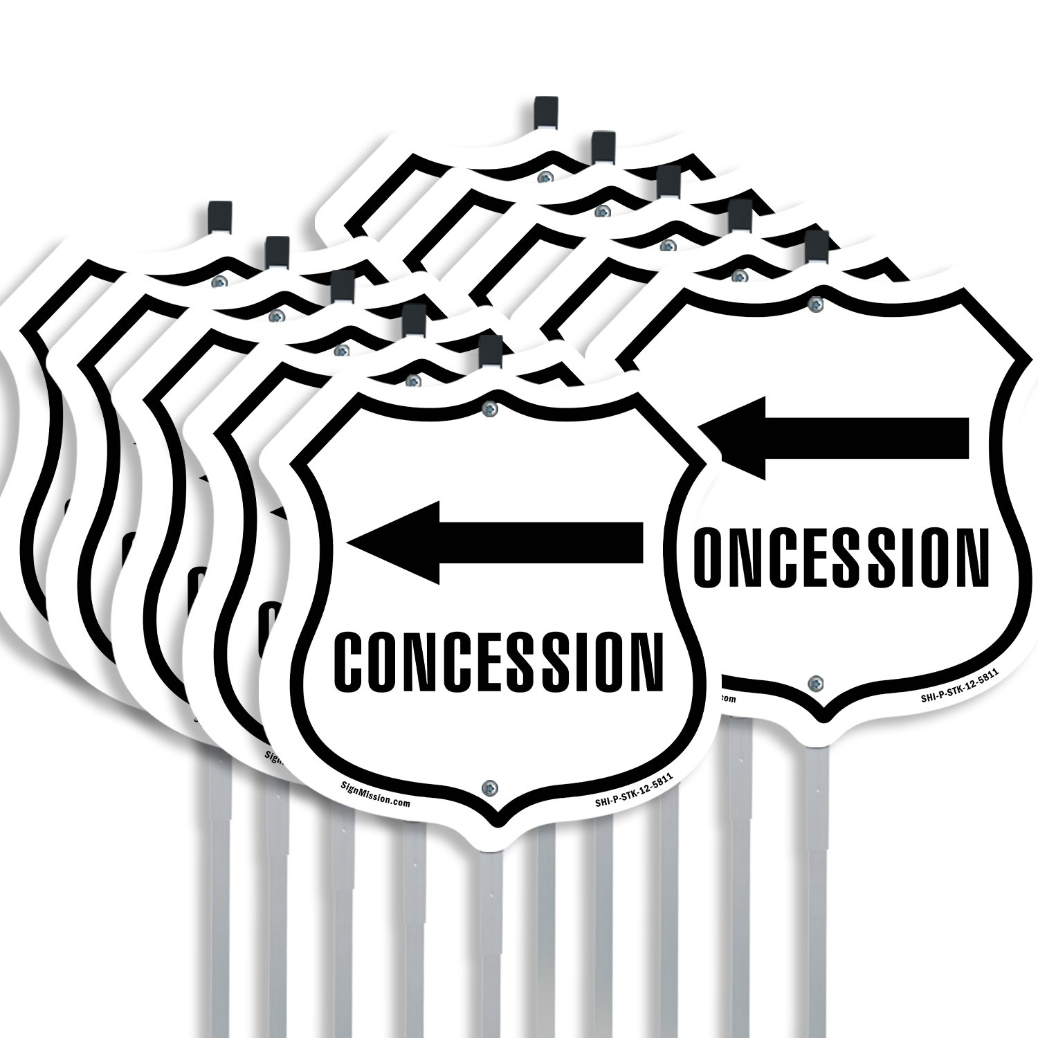 Concession Left Shield Shaped Sign With Stake Crafted in the USA