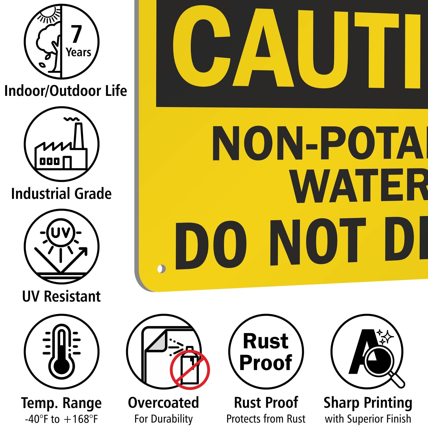– S-2835-AL-10 « Caution – Non-Potable Water Do Not Drink » Sign | 7&Prime; x 10&Prime; Alu…