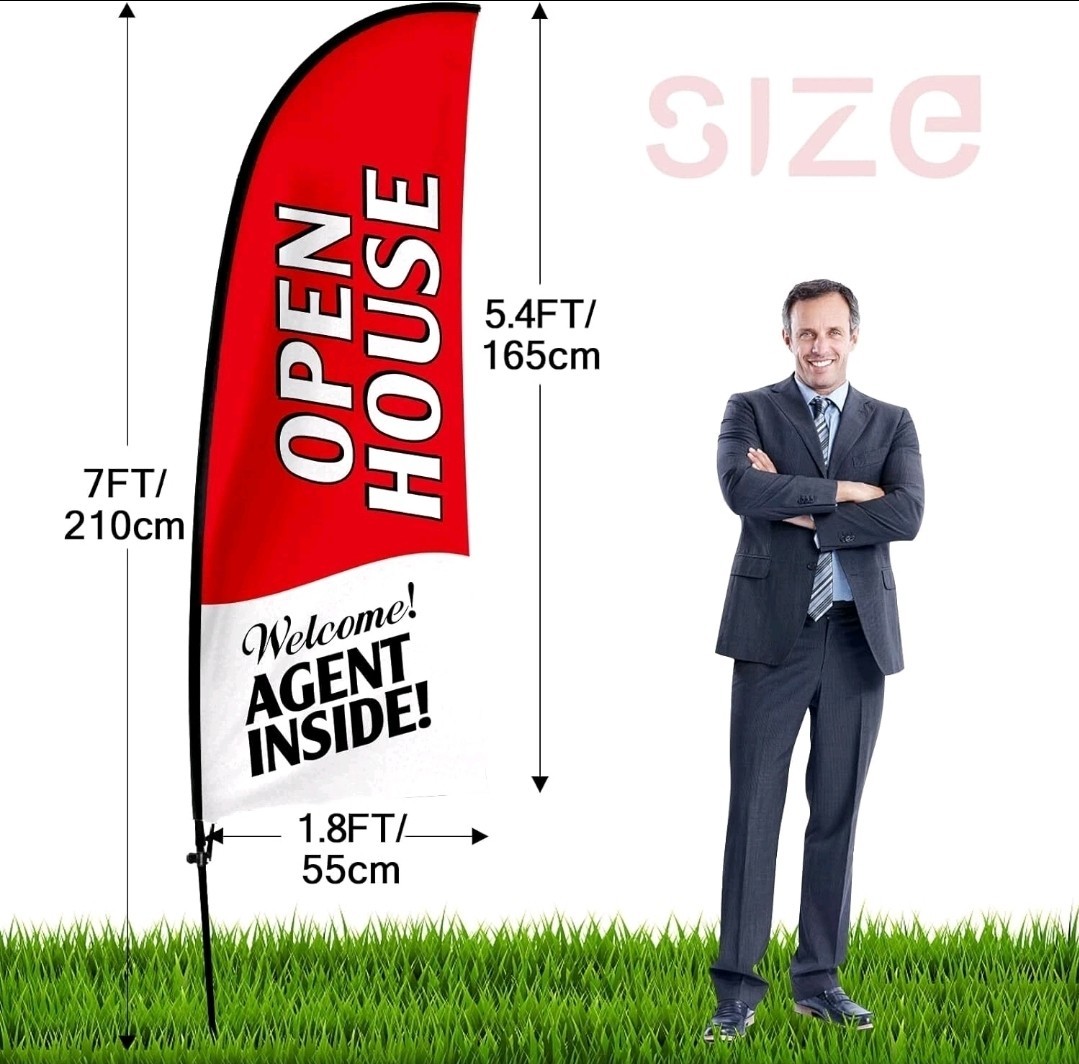 Open House Sigs For Real Estate Agents, Open House feather banner in BLUE