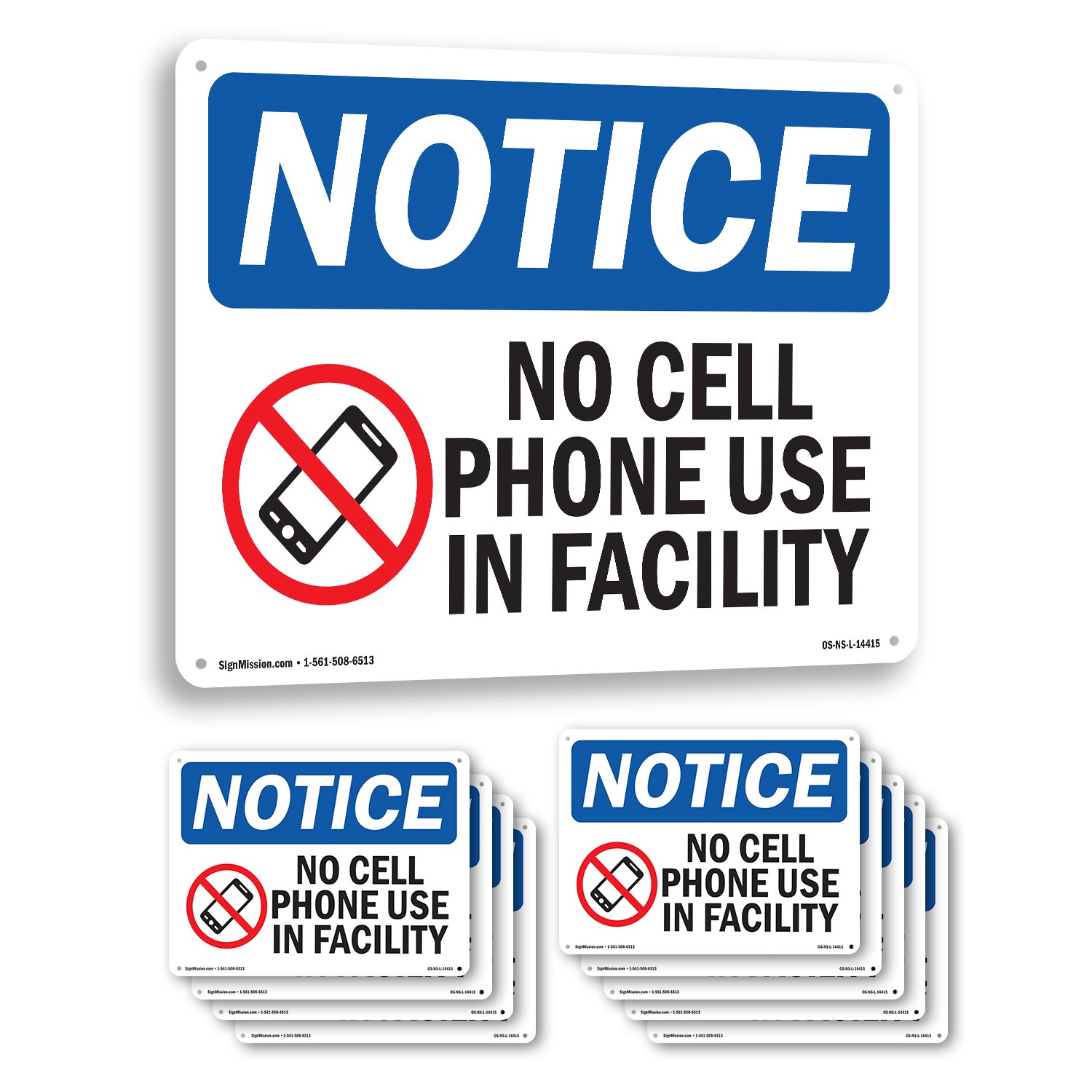 No Cell Phone Use In Facility OSHA Notice Sign Metal Plastic, Decal 5 or 10 Pack