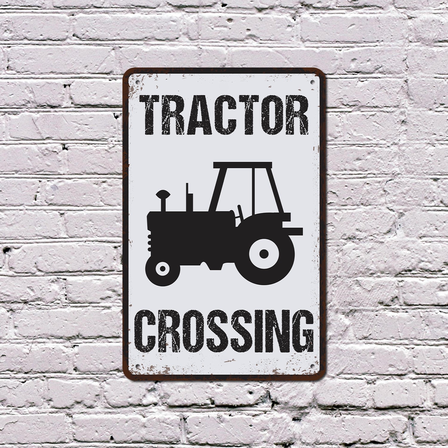 Vintage Style Tractor Crossing Farm Sign Slow Roll Green Steel Perfect for Barn