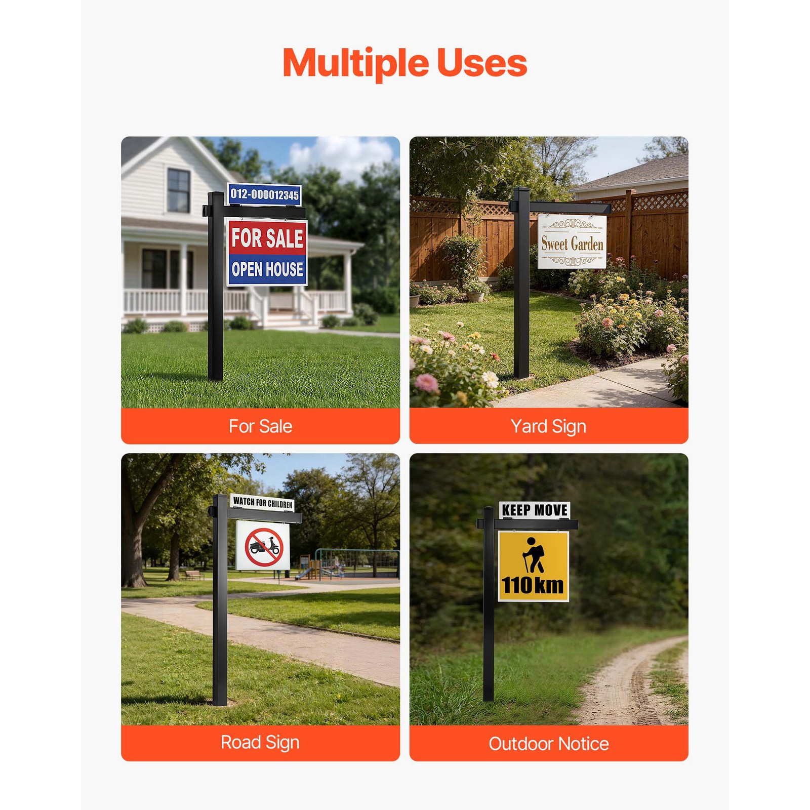 Uimoso 6 ft Black PVC Real Estate Yard Sign Holder for Outdoor Use