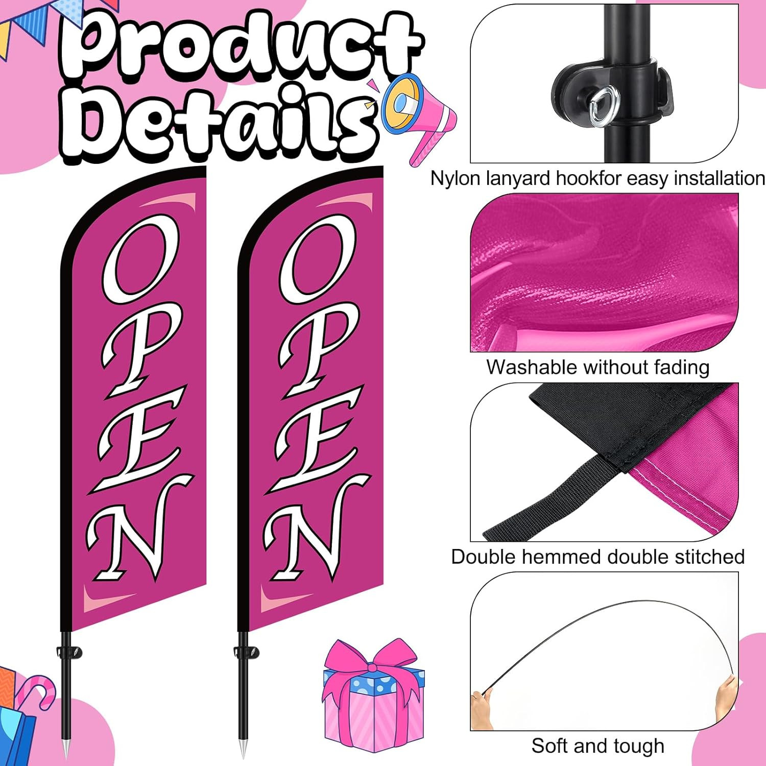 Open Windless Swooper Flag Kit – 8.2 Ft Feather Banner with Pole & Stake