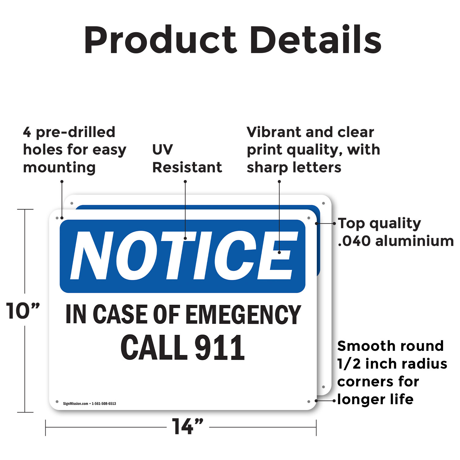 (2 Pack) In Case Of Emergency Call 911 OSHA Notice Sign Decal Metal Plastic