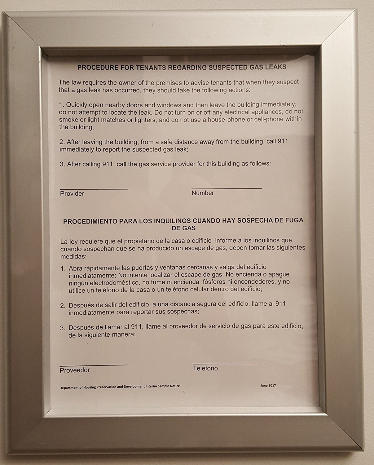 HPD Gas Notice Frame 8.5 x 11( Heavy Duty – Aluminum)-REF24-1027