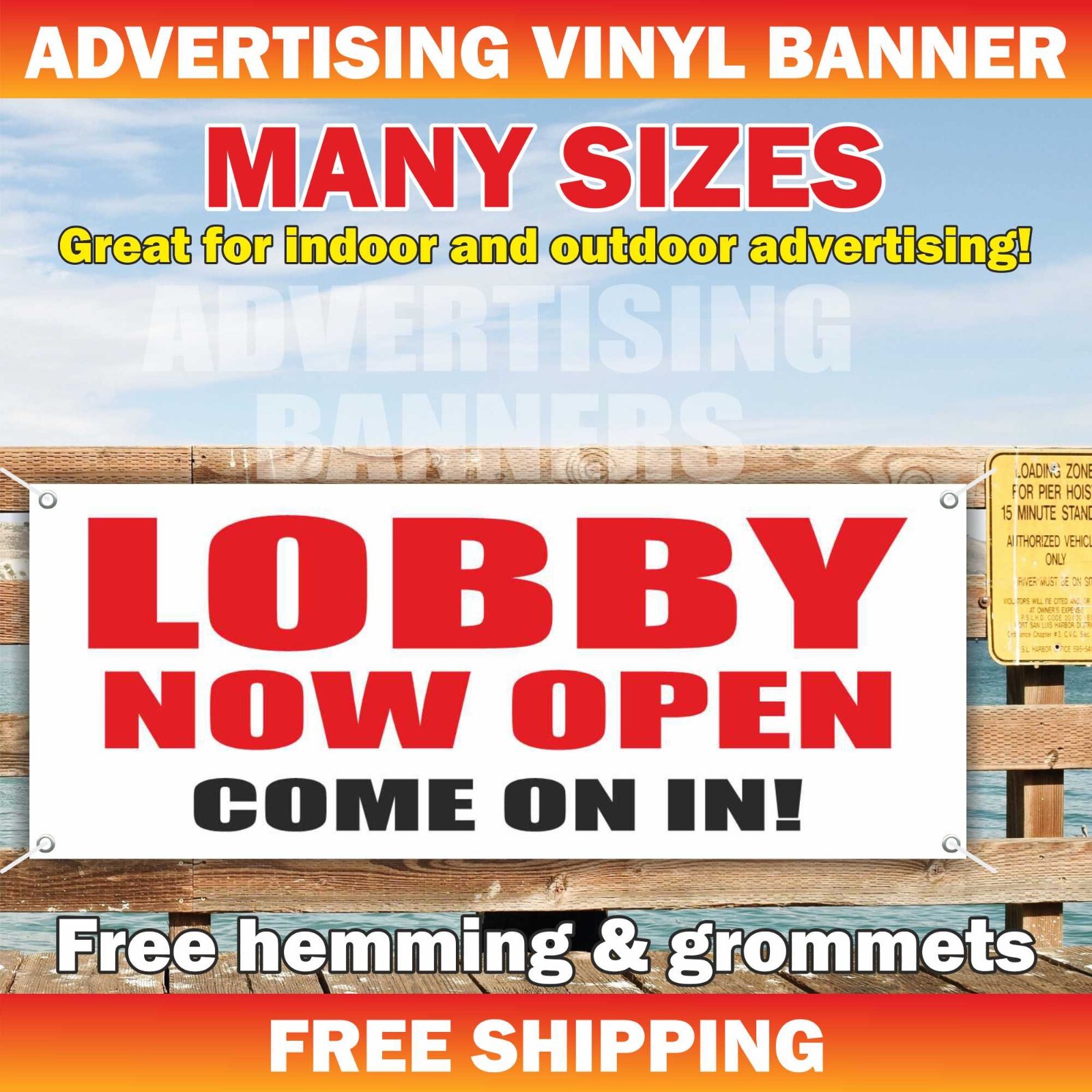 LOBBY NOW OPEN COME Advertising Banner Vinyl Mesh Sign Welcome Reception
