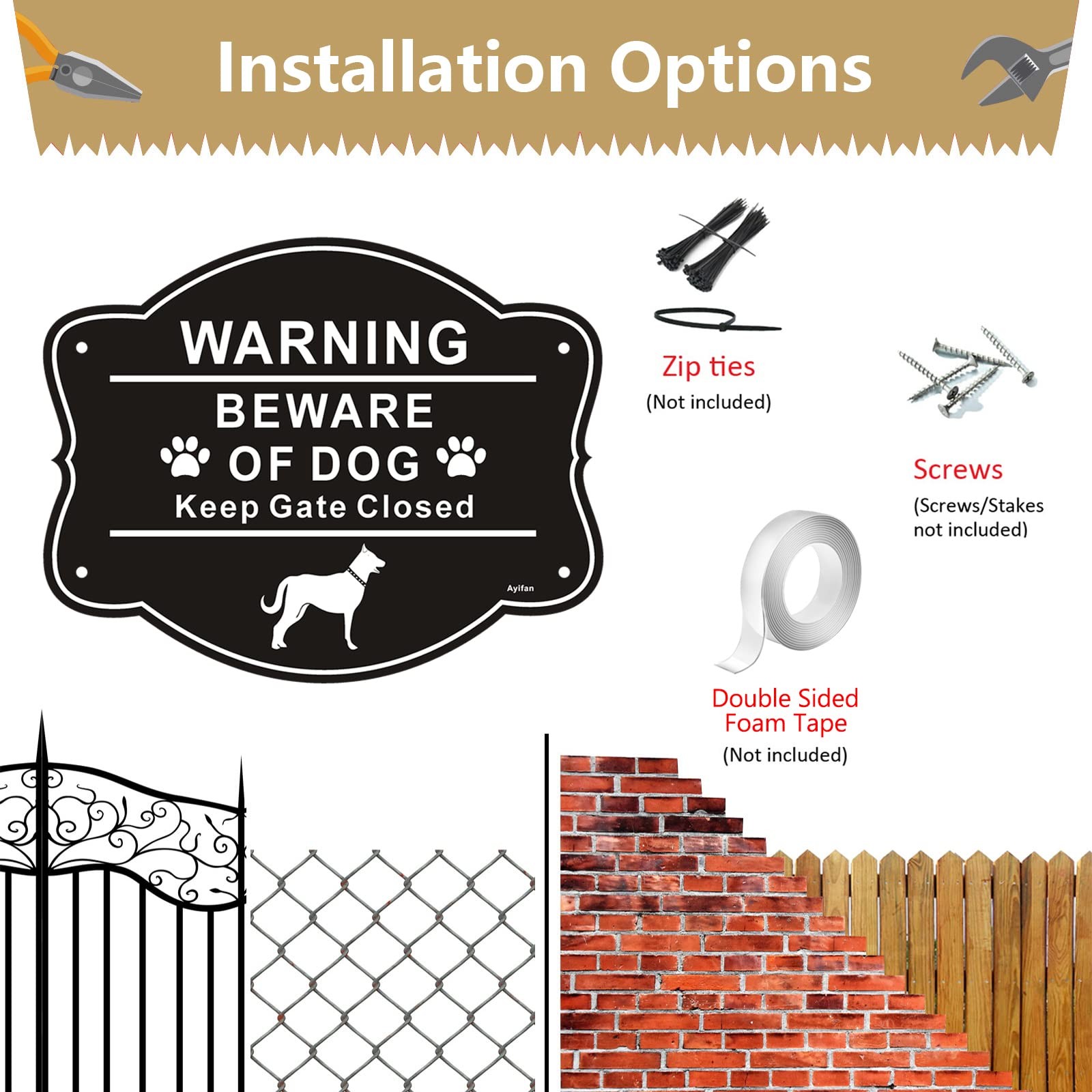 2 Pack Beware of Dog Signs For Fence 10 x 8 Inch Rust Free Aluminum Metal Yard