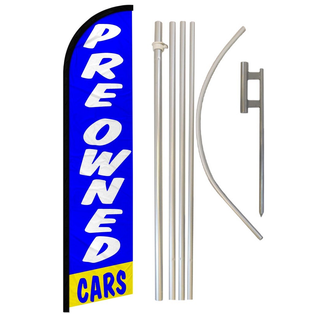 Pre-owned Cars Windless Banner Swooper Advertising Flag Kit Car Dealership Blue