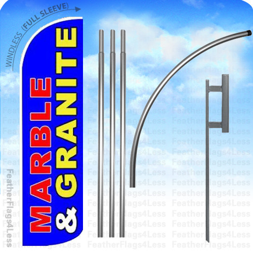 MARBLE GRANITE Windless Swooper Flag KIT Feather Sign 15&prime; Deluxe Pole Set bq