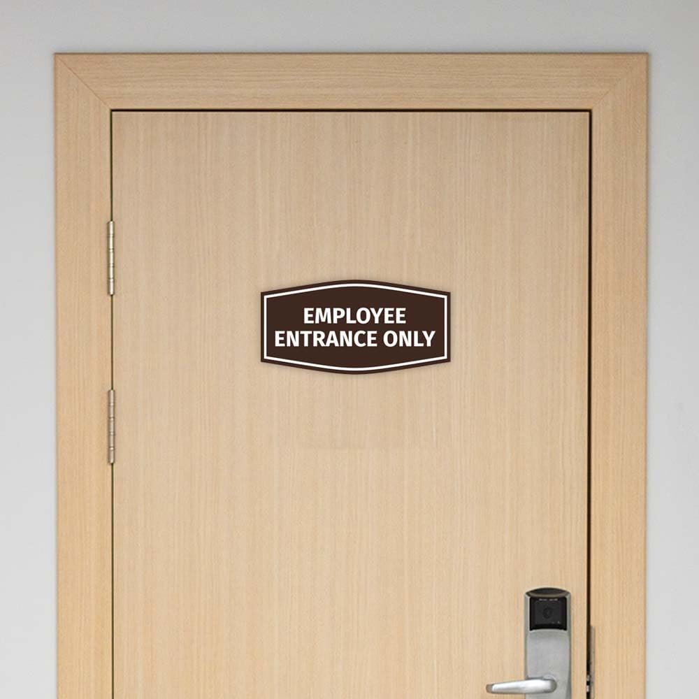 Fancy Employee Entrance Only Sign Adhesive Black Gold Large Plate