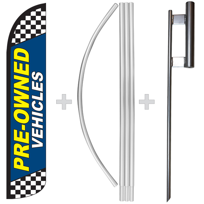 Pre-Owned Vehicles Blue 15&prime; Tall Windless Swooper Feather Banner Flag & Pole Kit