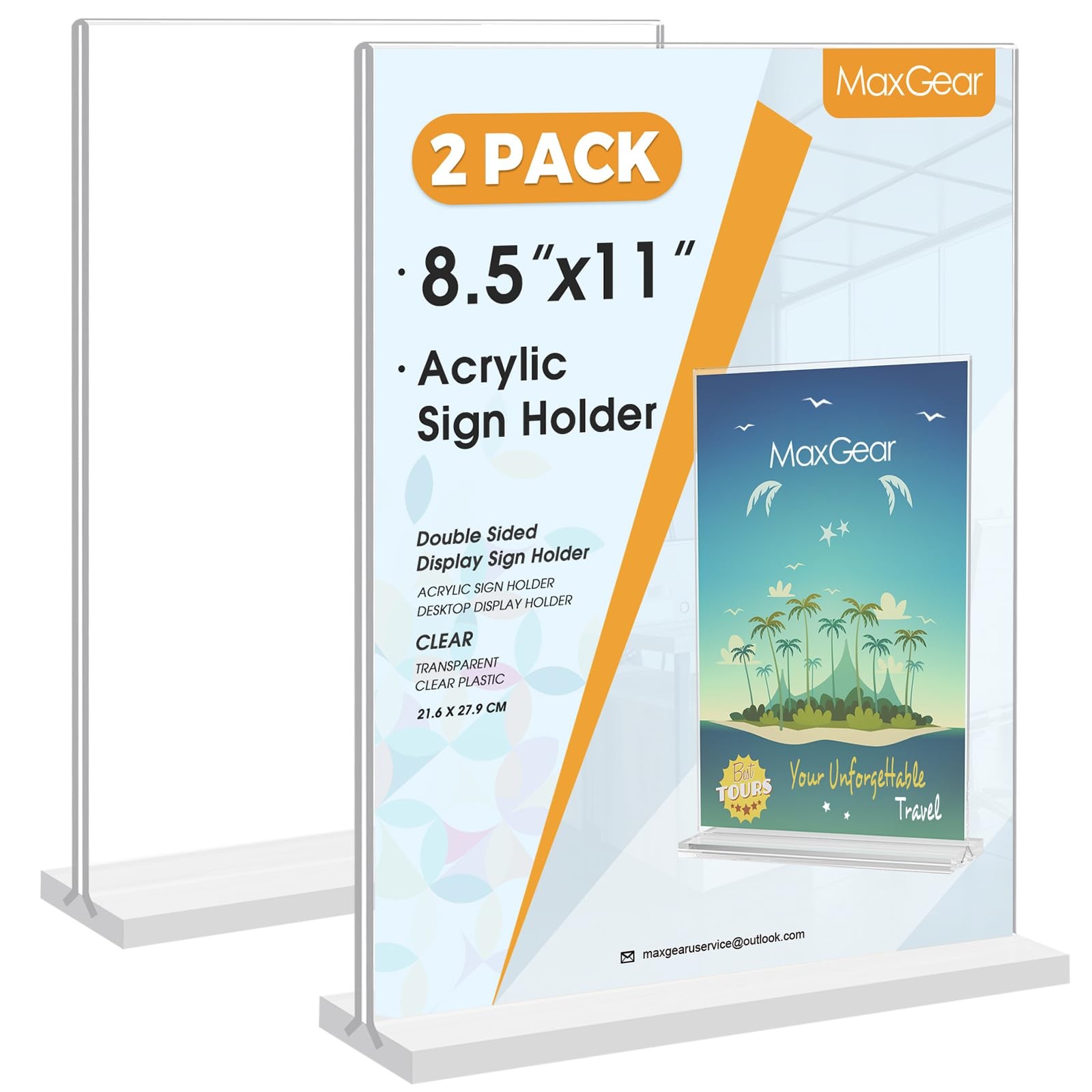 MaxGear Acrylic Sign Holder 8.5×11 Inches 2 Pack, Double 8.5 »x11 », Clear