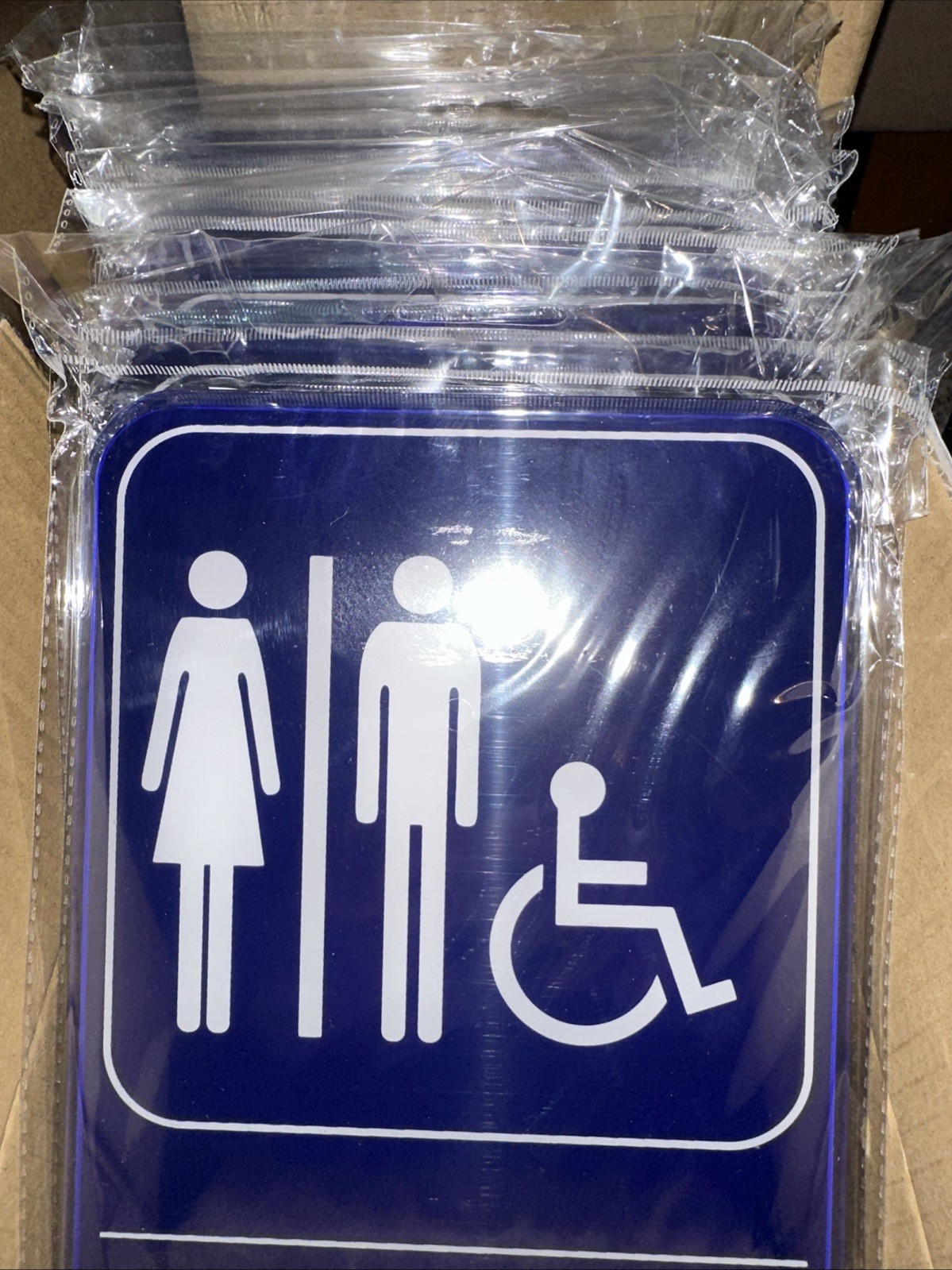 Lot Of 12 ADA Handicap Accessible Women & Men Restroom Sign, 9&Prime; x 6&Prime; Blue