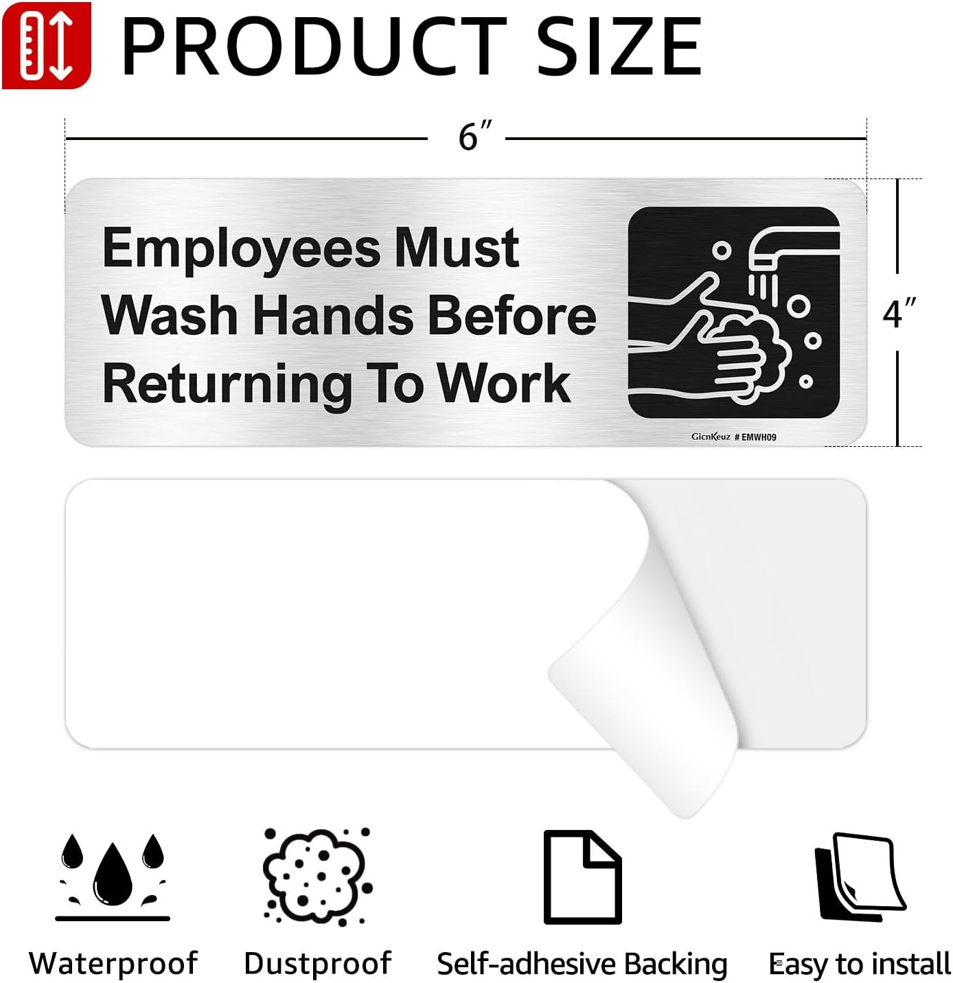 Employees Must Wash Hands before Returning to Work Sign,9 X 3 Inches Hand Washin