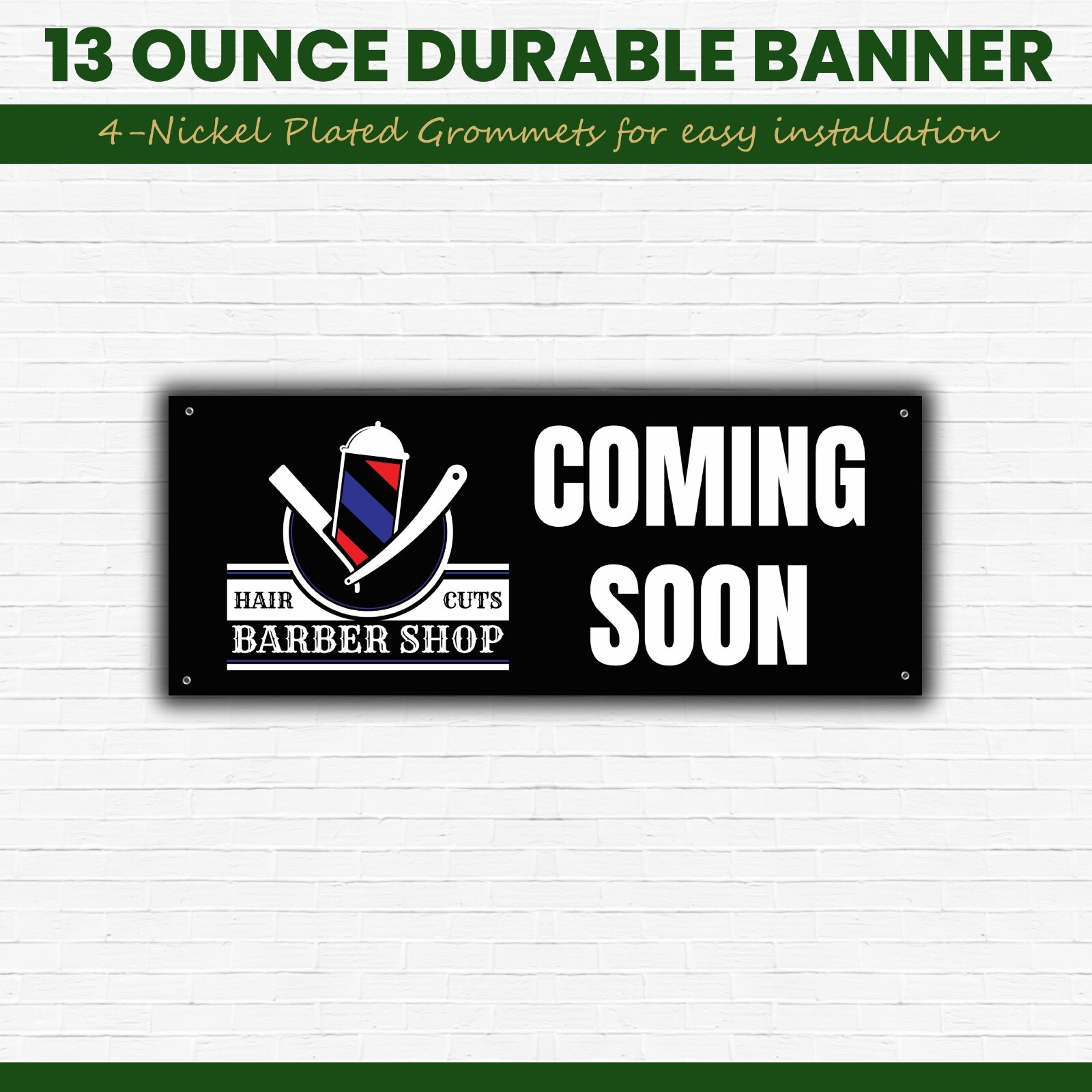 Barber Shop Banner with Hair Cuts Graphic, Coming Soon Sign, 48×20 Inches