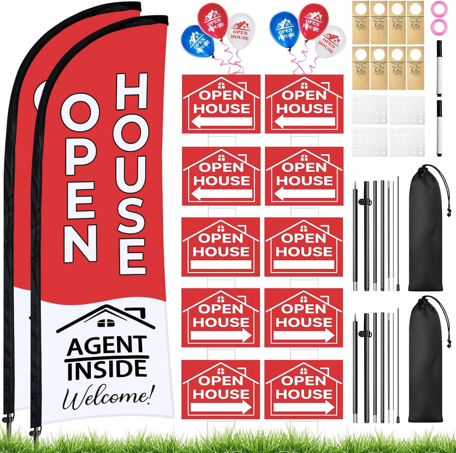 88 Pcs Open House Sign Kit with Flags, Yard Signs, and Balloons for Realtors