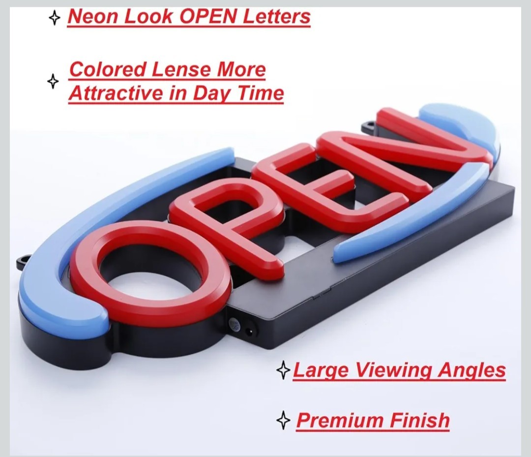 20&Prime; Super Bright Red & Blue Option Neon LED OPEN Sign for Business