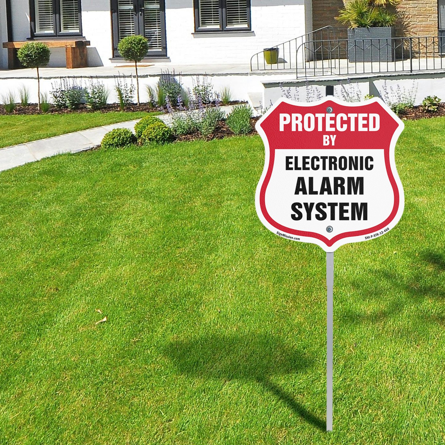 Security Alarm Shield Sign Protected By Electronic Alarm Shield Sign With Stake