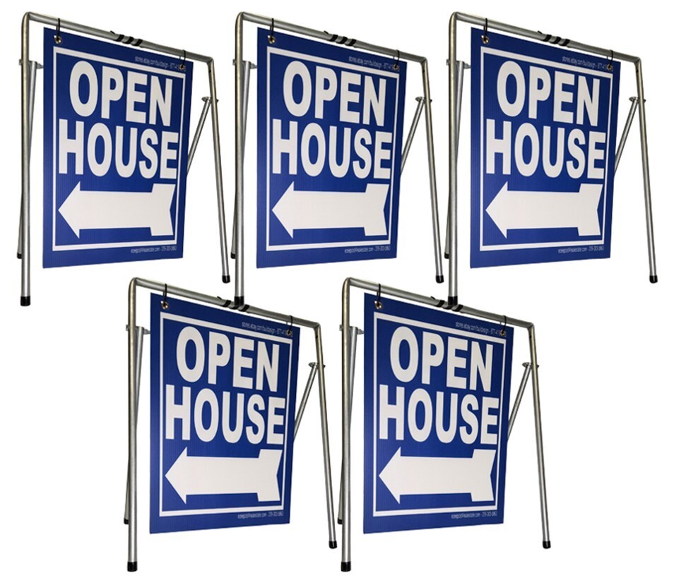 Real Estate Open House Sign Kit Metal A-Frame 5 Pack Blue Swinger