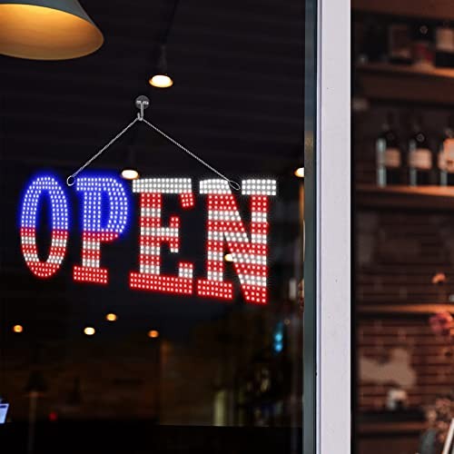 Open Signs for Business, 40&Prime;x14&Prime; inch Extra Large USA Flag Open Sign LED Window