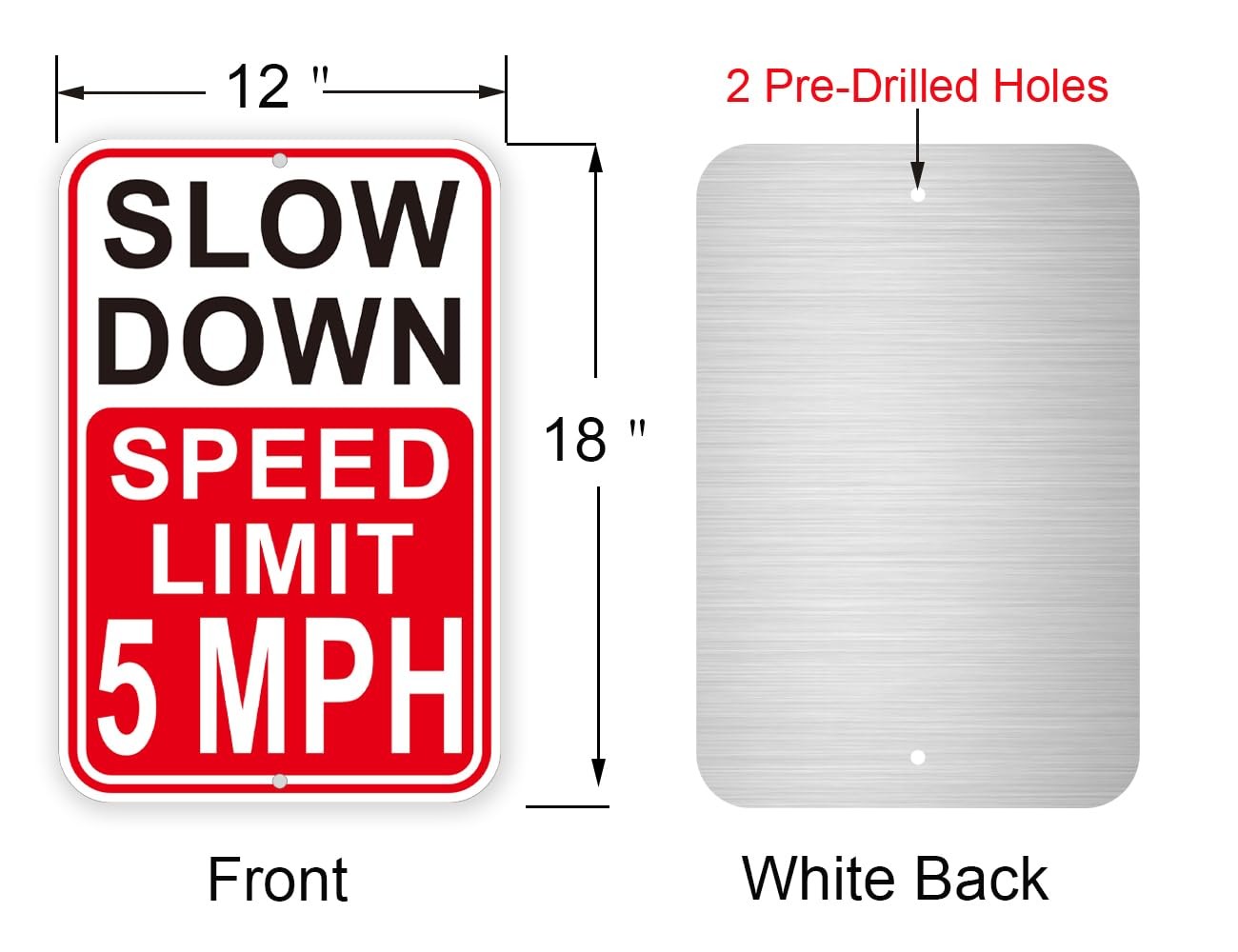 Slow Down Speed Limit 5MPH Sign, 18 x 12 Inches, Reflective Aluminum, Fade Re…