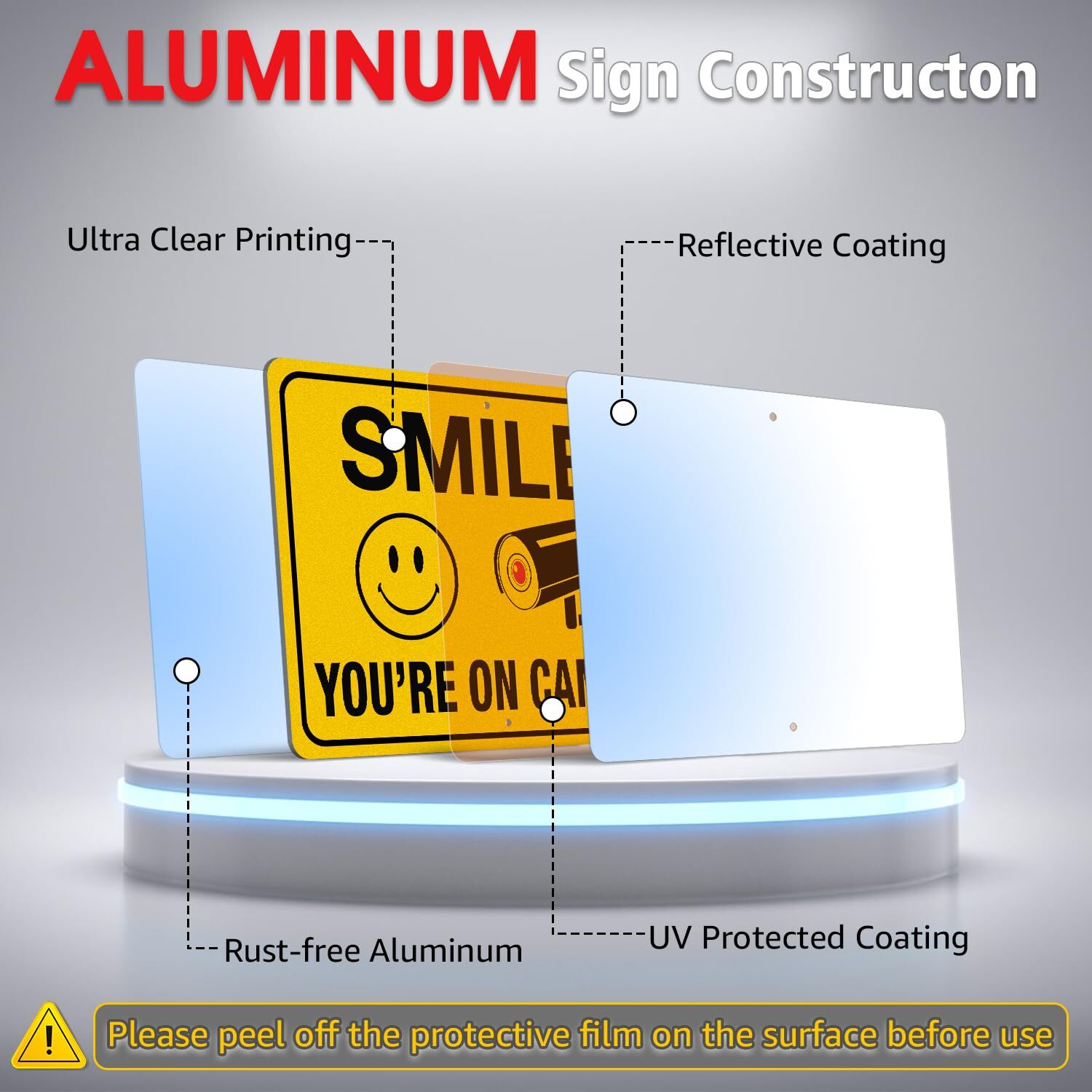 Smile You Are On Camera Sign 14×10 Inch Aluminum 36&Prime; Stake Reflective Kit Set