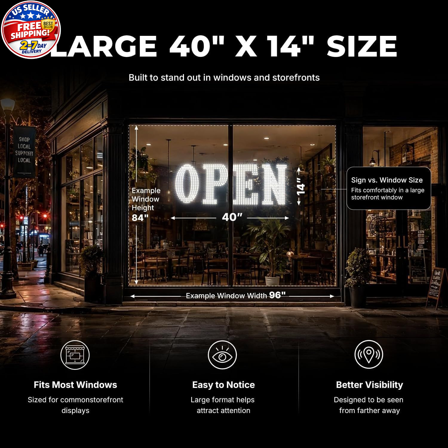 40&Prime; x 14&Prime; Large LED Open Sign with Remote Control High Bright Visibility Busines