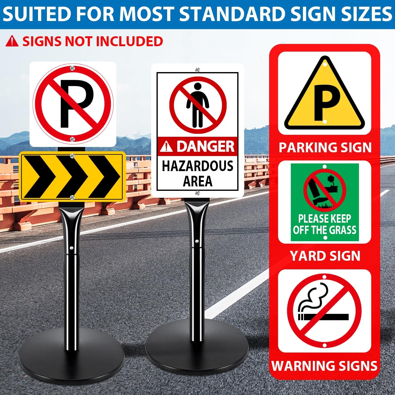 2Pack Heavy Duty Outdoor Sign Post – 20lbs Cast Iron Base, 49&Prime; Height, Black