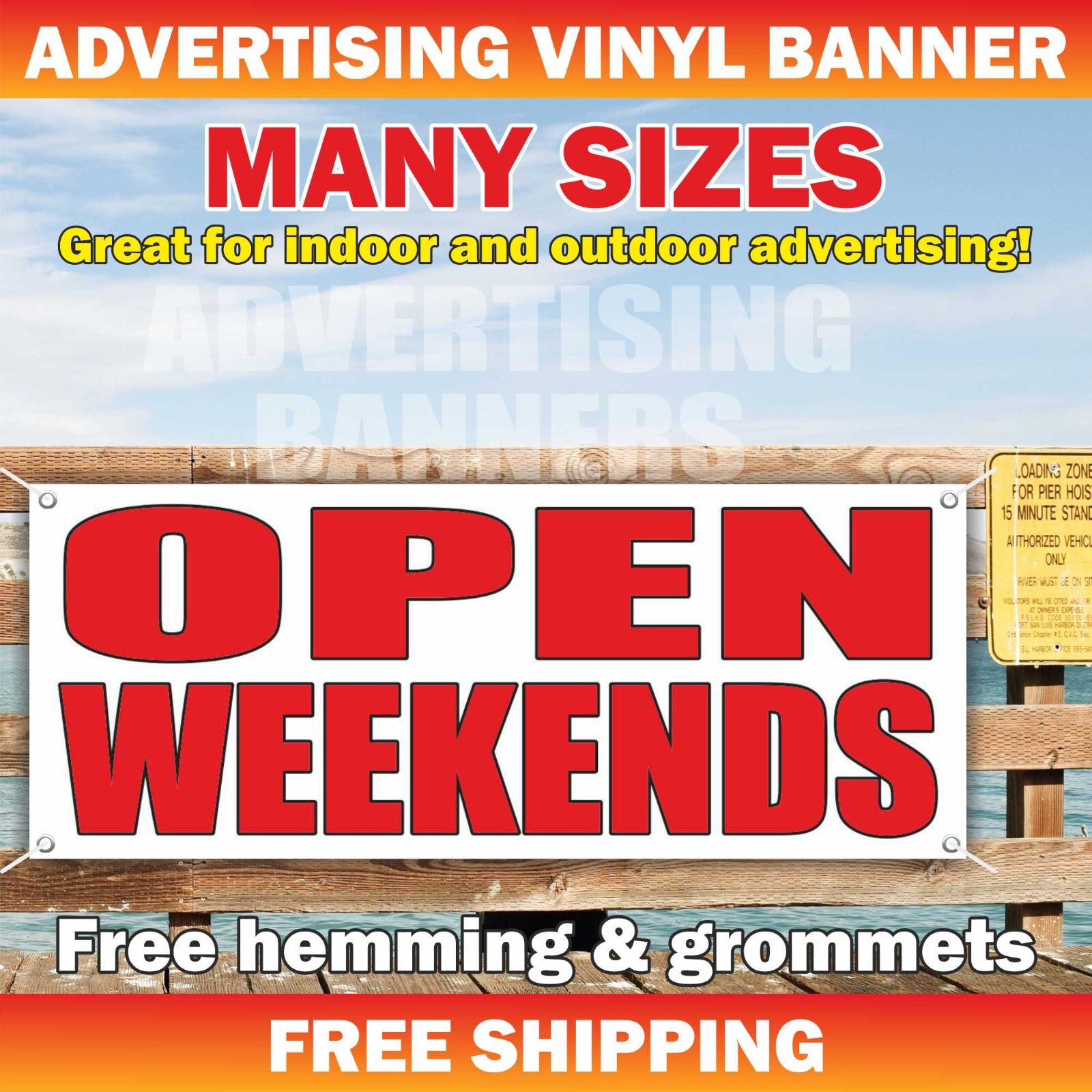 OPEN WEEKENDS Advertising Banner Vinyl Mesh Sign Holidays Coming Soon Welcome