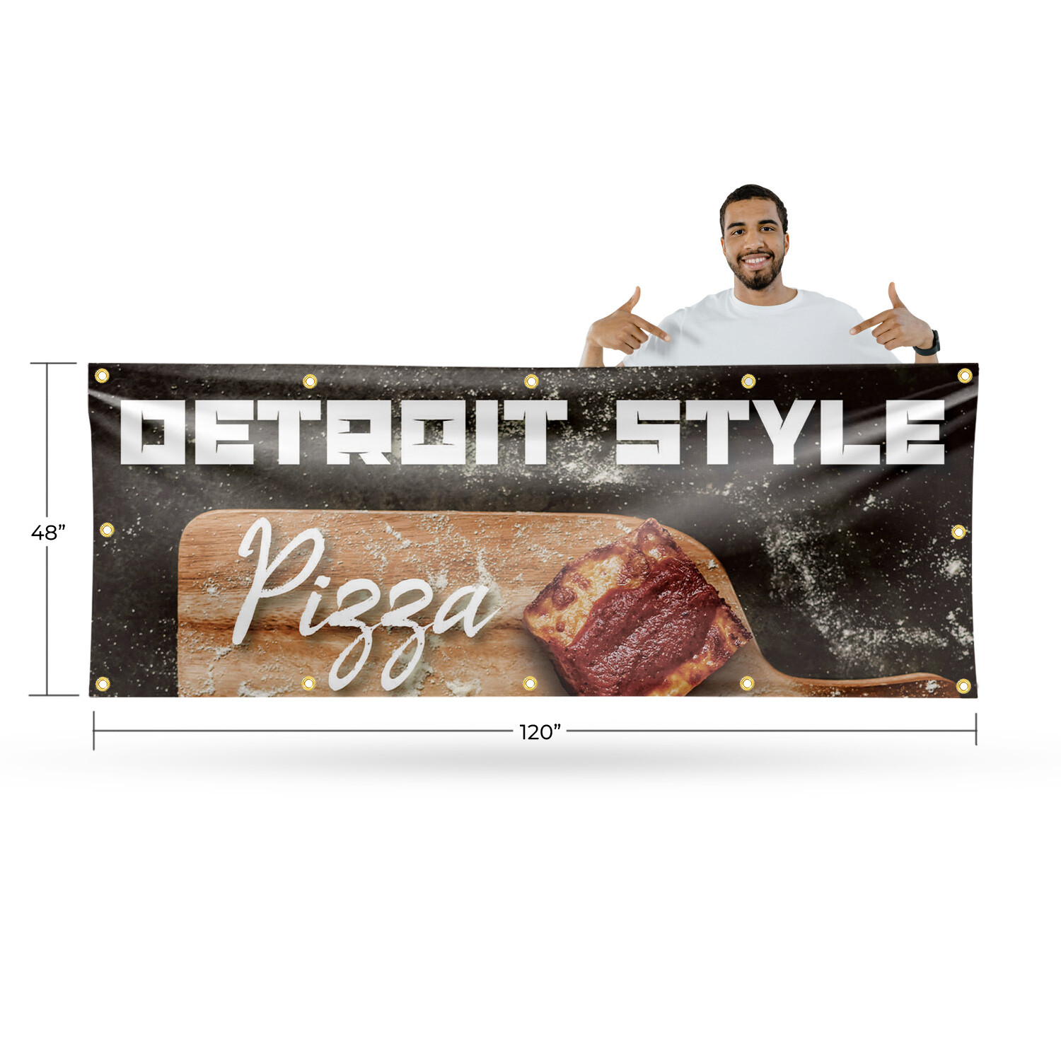 Detroit Style Pizza Vinyl Banner Sign with Metal Grommets Heavy-Duty