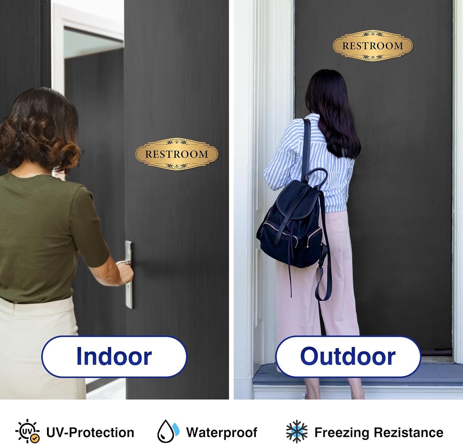Waterproof Gold Restroom Sign – Unisex Design for Home & Business
