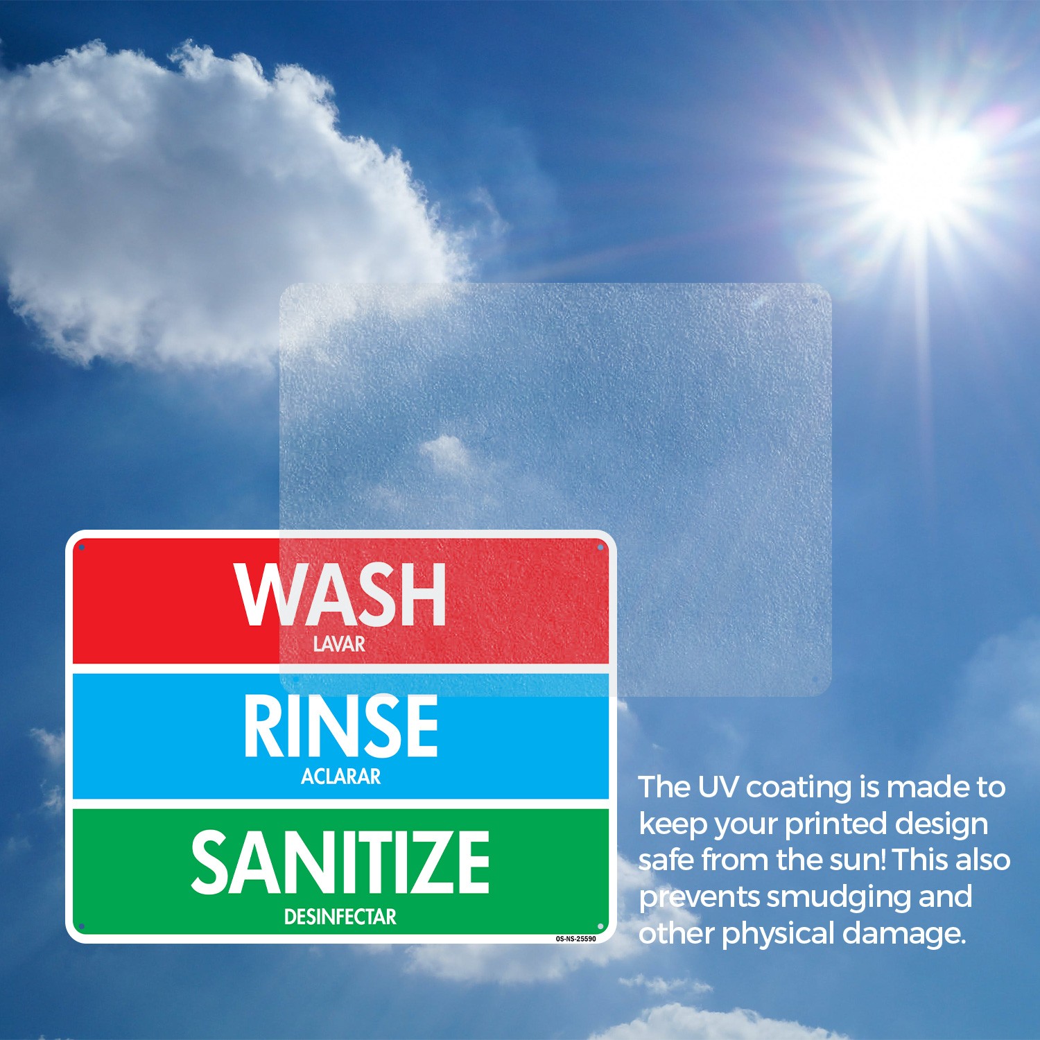 Wash Rinse Sanitizes Public Safety Sign Metal, Plastic, Or Decal – 5 or 10 Pack