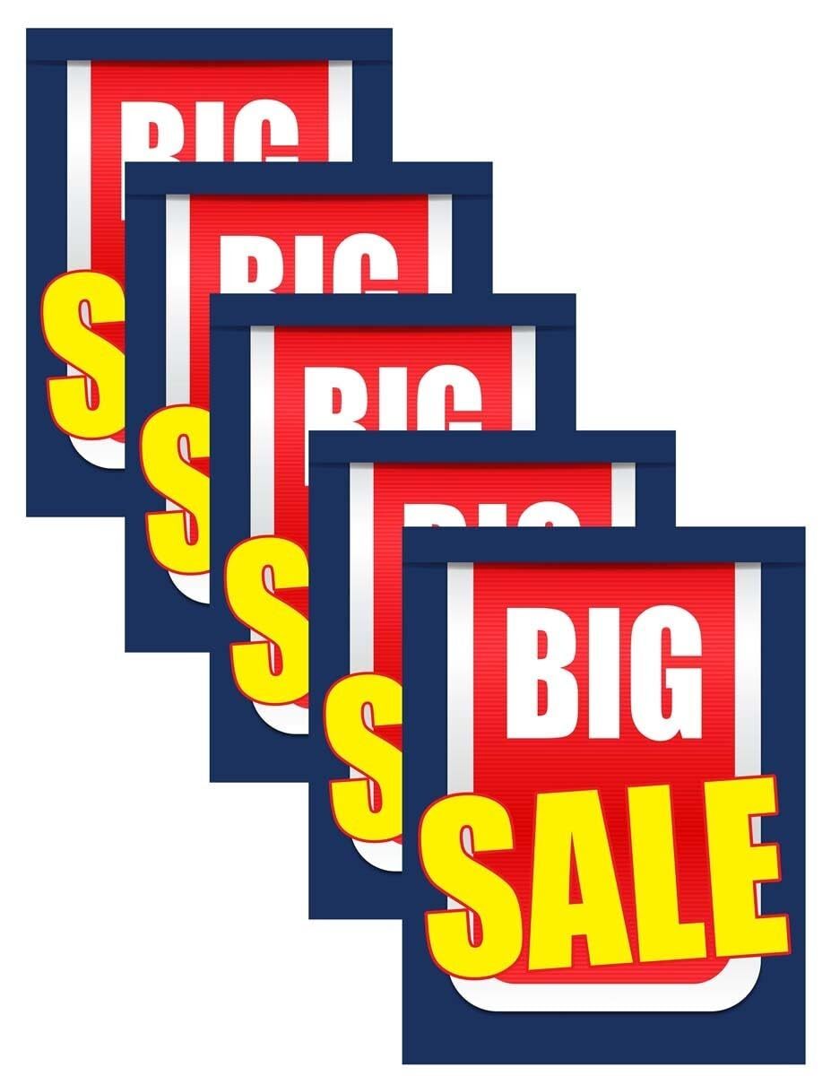 Big Sale | Retail Window Display Sign | 18&Prime;W x 24&Prime;H | 5 Pack