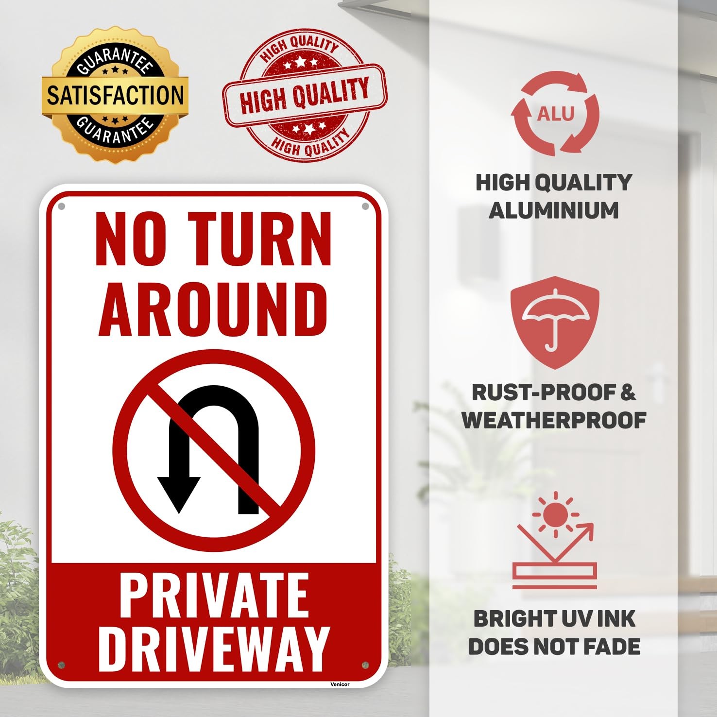 « Private Driveway No Turnaround Sign – 13×9 Inch Aluminum Warning Sign »
