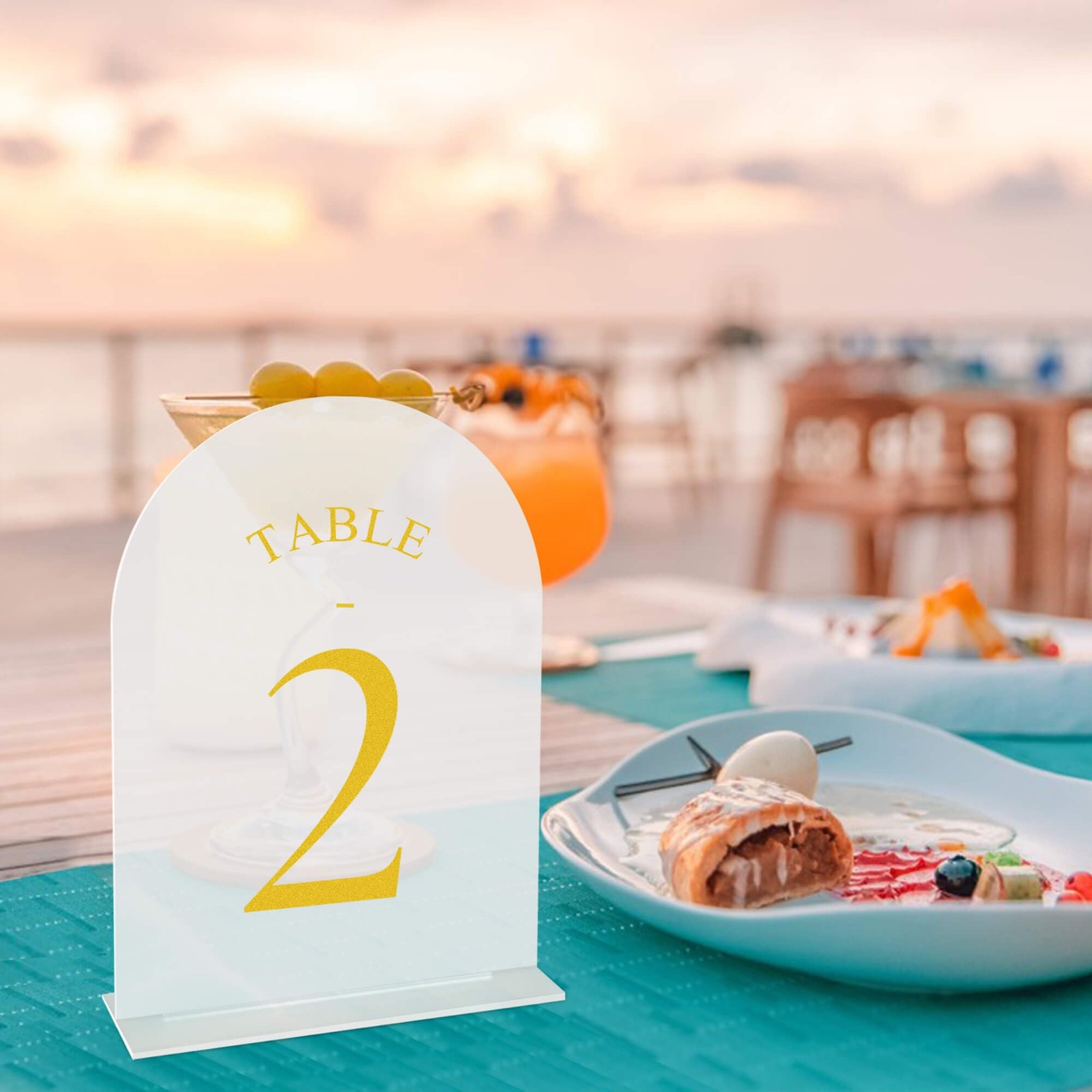 Frosted Arch Wedding Table Numbers 120 With Stands 5×7 Inch Acrylic Gold