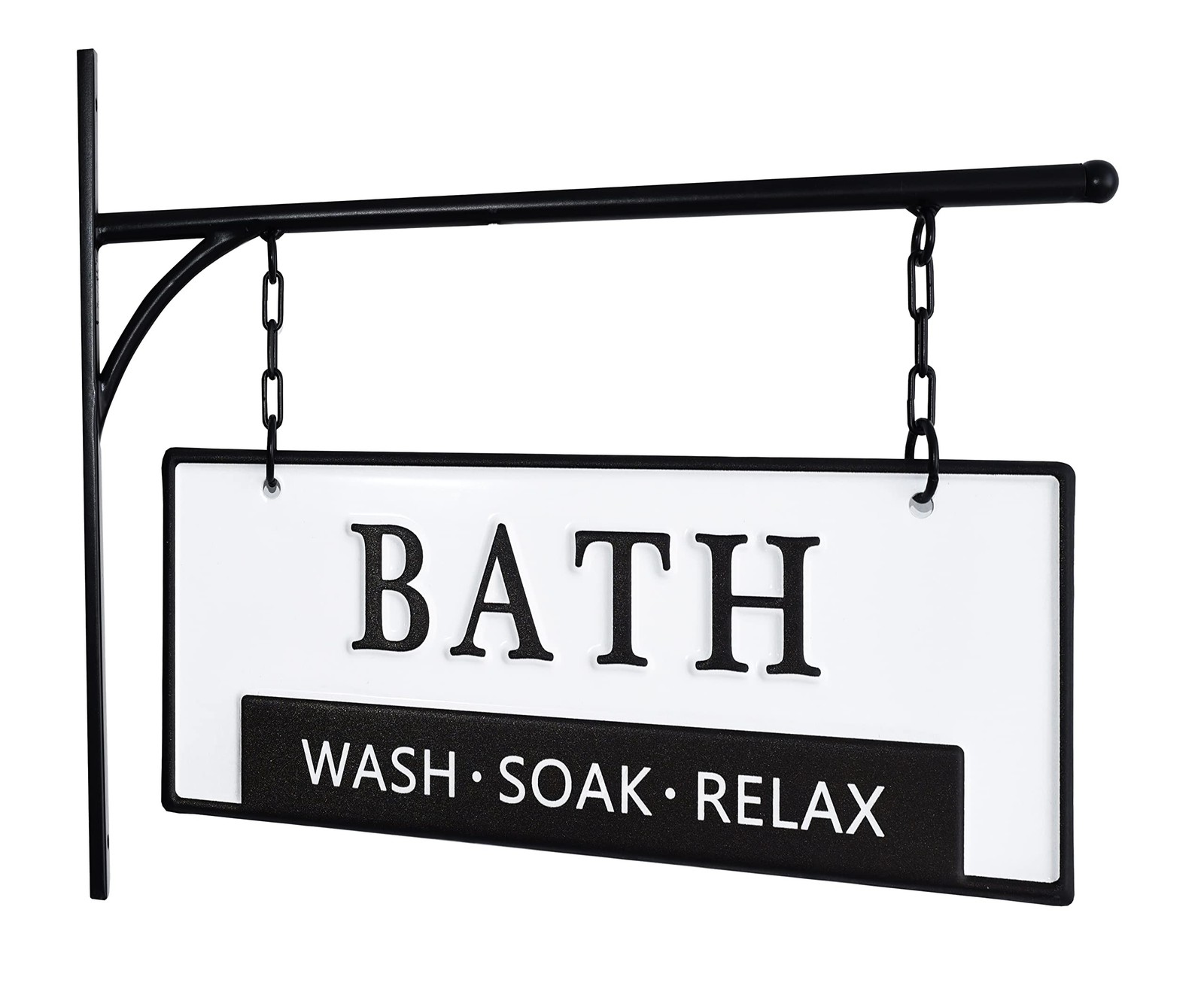 Double-Sided Bathroom Door Hanging Sign, Embossed Black on White Enamel Metal…